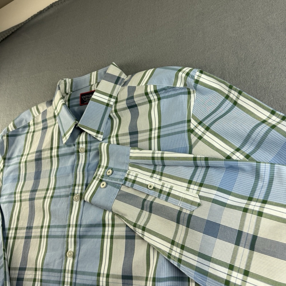 Untuckit Shirt Men's 2XL Blue Green Malibran Plaid Wrinkle Free Oxford Dress